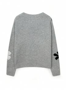 Suéter holgado de cuello redondo, manga larga y caída de hombros con estampado floral, para uso casual en otoño/invierno