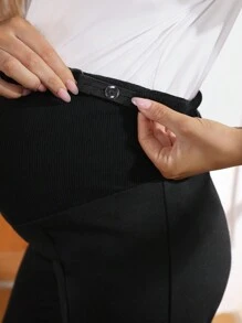 SHEIN Maternity Adjustable Waist Long Pants - Black - View 4