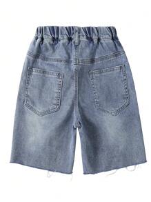 2024 Summer New Arrival Tween Boys' Denim Capri Pants, Distressed Design, Lightweight Style