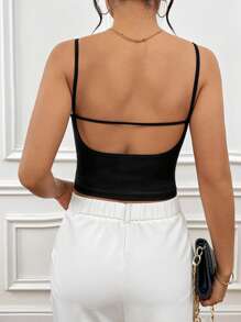 SHEIN Privé Màu thuần Không lưng Dây đeo Áo ba lỗ Áo - màu đen - Xem 5