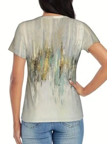 EMERY ROSE Regular-Fit Round Neck T-Shirt With Printed Logo, H-Style Cut Graphic Tees Women Tops - Multicolor - View 2