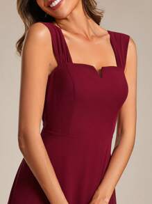 EVERPRETTY Chiffon V Neck Backless Bridesmaid Dress - Burgundy - View 5