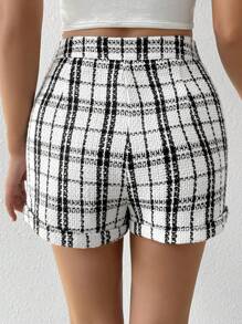 Chiquease Women's Plaid Double Breasted Shorts - Black and White - View 2