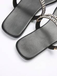 Dép lê đế bằng đính pha lê thời trang nữ, đa năng cho đi biển, hẹn hò, dạo phố, dự tiệc, đi làm. - màu đen - Xem 8