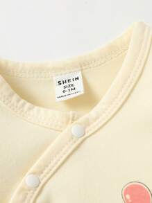 SHEIN 新生兒禮物盒套裝,包括動物印花連身衣和長褲,休閒、舒適、簡約風格,適用於春夏日子 - 杏色 - 查看 4