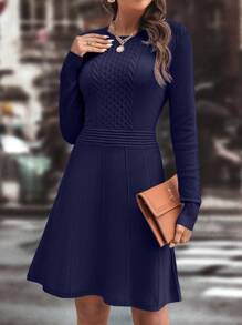 EMERY ROSE Cable Knit Seam Detail Jumper Dress Without Belt - Royal Blue - View 3