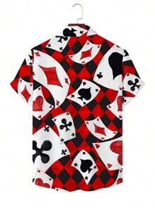 Manfinity Dauomo Men's Poker & Geometric Pattern Printed Short Sleeve Shirt - Red - View 2