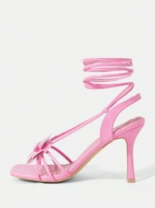 CUCCOO SZL Pink Pu Women'S High Heel Strappy Square Toe Sandals - Pink - View 6