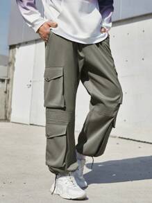 Claim Dot Men's Plus Size Solid Color Cargo Pants - Green - View 5