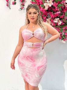 Dreamara 大尺碼女款休閒度假風格針織緊身掛脖連身裙