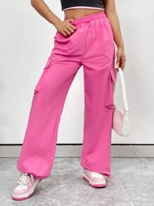 SHEIN Unity Multi-Pocket Casual Cargo Sweatpants - Pink - View 3