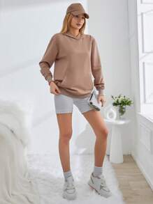 EURMUSE Women's Mountain & Letter Pattern Hooded Sweatshirt - Mocha Brown - View 4