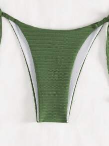 SHEIN Swim Summer Beach Ladies' Plain Textured Bikini Set - Army Green - View 3