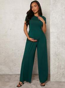 SHEIN Ropa De Maternidad Sexy, Casual Y Juvenil Para Lactancia 2 Piezas / Set Top Ajustado Y Pantalón Elástico Con Cintura Alta - Verde Oscuro - Ver 3