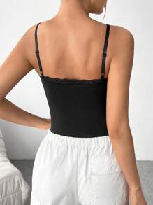 SHEIN EZwear Women's Lace Trimmed Spaghetti Strap Bodysuit