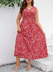 SHEIN Clasi Plus Size Women'S Sleeveless Floral Print Long Summer Dress,Beach Dress Sundress,Holiday Outfits Boho
