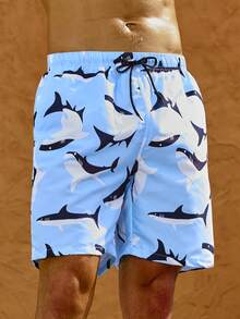 Manfinity Men's Shark Printed Beach Shorts - Blue - View 5