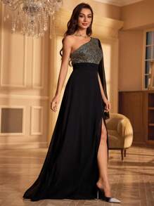 Đầm dự tiệc tay loe cổ bẻ đính sequin cho nữ Đầm dự tiệc cưới Đầm trang trọng Đầm dạ hội, Váy - màu đen - Xem 6