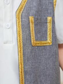 SHEIN Leap Crew Kleine Jungen Lässiger dreiteiliger Anzug aus Hemd, Weste und Shorts mit Stehkragen - Grau - Übersicht 6
