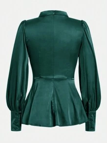 SHEIN Lady Women'S Keyhole Neckline Long Sleeve Blouse - Dark Green - View 8