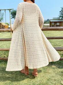 Flirla Plus Size Women'S Colorful Hollow Out Long Sleeve Coat - Multicolor - View 1