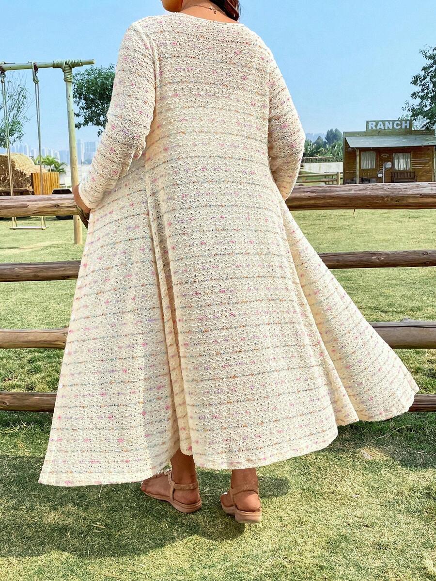 Flirla Plus Size Women'S Colorful Hollow Out Long Sleeve Coat - Multicolor - View 1