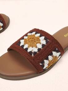 Styleloop Pantuflas planas cómodas de estilo retro para mujer, conjunto de ropa de vacaciones bohemio - Marrón - Ver 2