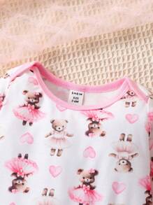 Sommer Baby Mädchen 1. Geburtstag Bär & Herz Bedruckter Jumpsuit Mit Passendem Zubehör
