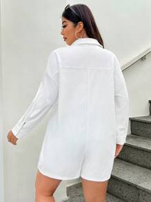 CovetEZ Combinaison pour femmes de grande taille avec poches et boutonnage avant - Blanc - Voir 2