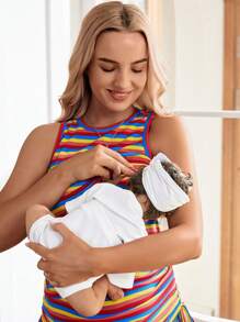 SHEIN Camiseta Sin Mangas De Lactancia Con Cordón Lateral A Rayas De Maternidad - Amarillo - Ver 4