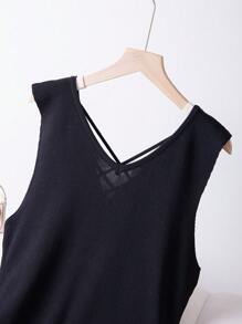SHEIN Clasi Plus Size Solid Color Sleeveless Sweater Dress