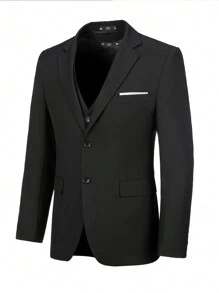 Conjunto de blazer y pantalones de una sola hilera con corbata para hombre Furuyal - Negro - Ver 2
