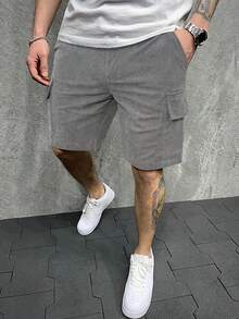 Manfinity Homme Loose Fit Men's Side Stripe Shorts With Flip Cover Pockets - Dark Grey - View 3