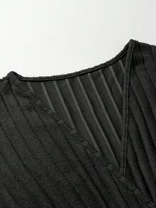 SHEIN Clasi Plus Overlap Collar Flounce Sleeve Peplum Tee - Black - View 7