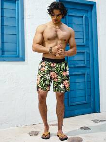 Surfspeed Men's Tropical Plant Print Beach Shorts - Multicolor - View 5