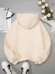 SHEIN EZwear Women'S Hooded Sweatshirt With Letter & Heart Print - Apricot - View 2