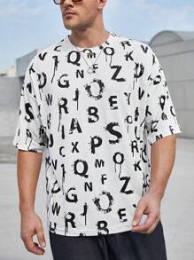 Manfinity Homme Nam Kích thước lớn Lá thư In Thả vai Áo thun - Đen và trắng - Xem 1