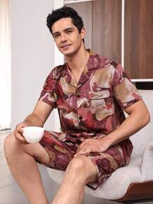 Men'S Tie-Dye Printed Home Wear Set - Bronze - View 4
