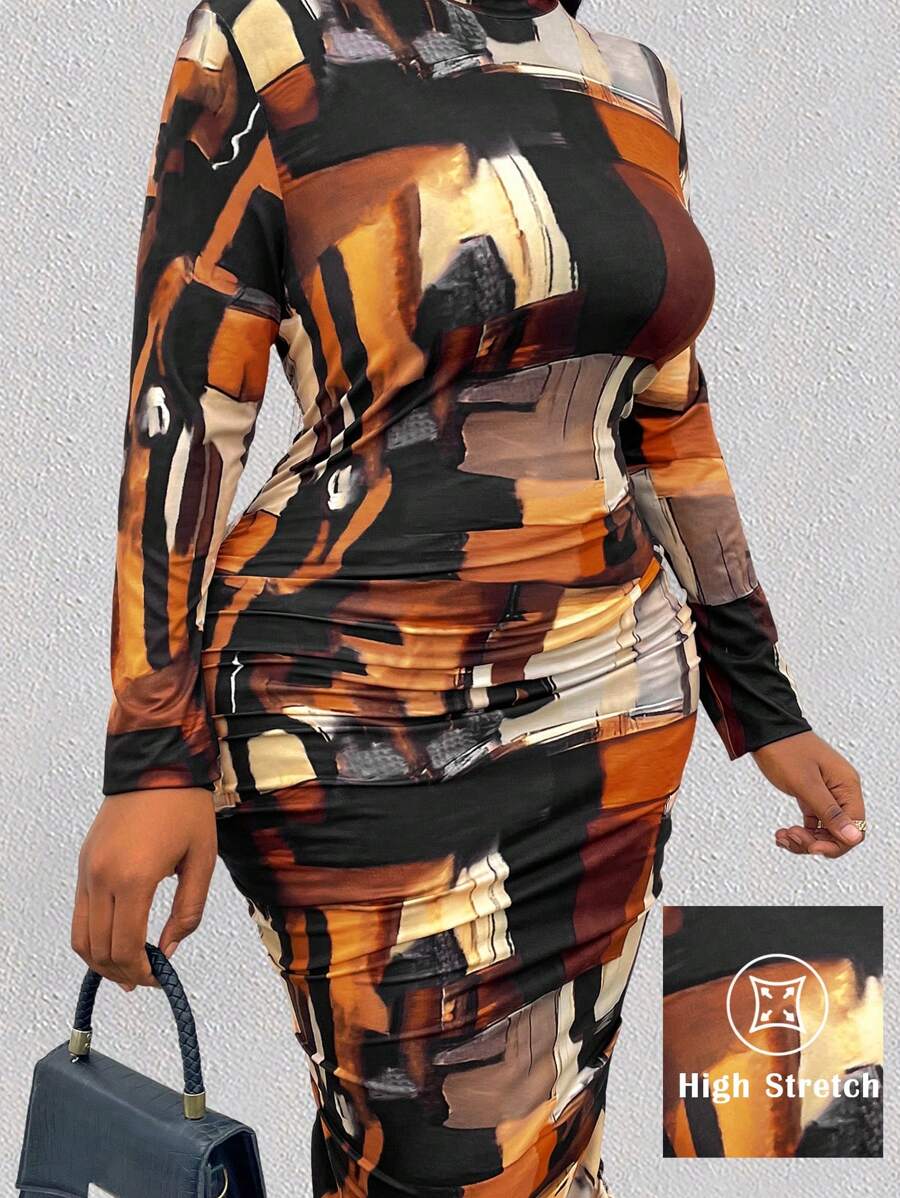 Maweii Hơn In Bàn chải Xù Váy bodycon - màu nâu - Xem 1