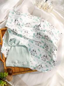 SHEIN 新生兒男寶可愛兔子印花襁褓毛巾與帽子套裝，適用於攝影道具 - 彩色 - 查看 8