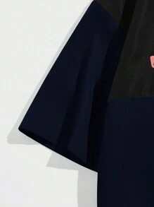 Manfinity VCAY Camisa de hombre oversize con bloque de color e impresión de letras - Azul - Ver 4