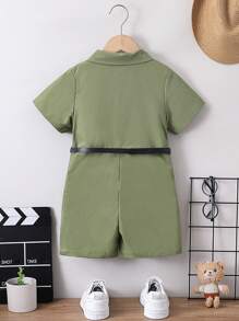 SHEIN Young Boy Patch Overalls Shorts - Green - View 2