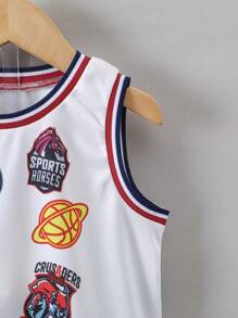 SHEIN Young Boy Letter Print Tank Top And Shorts Two Pieces Set, School, Campus, College