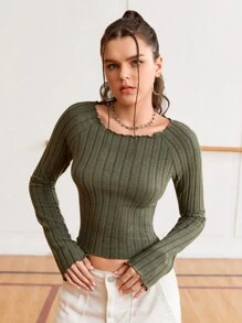 SHEIN Sports Women's Solid Color Ribbed Sporty Mesh T-Shirt - Green - View 4