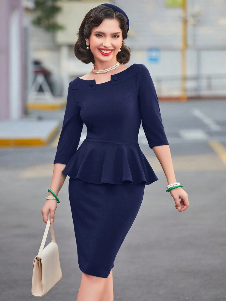 Elegante abito estivo da donna, a maniche lunghe, abito corto