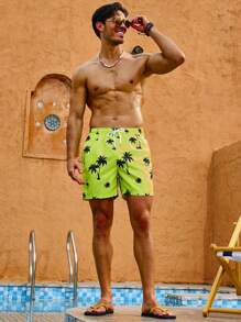 Surfspeed Men's Palm Tree Printed Beach Shorts - Green - View 4