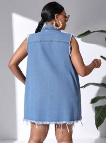 SHEIN SXY Áo khoác denim rách Y2k gợi cảm mùa hè cỡ lớn - Màu xanh lam - Xem 2