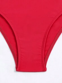 SHEIN Swim Summer Beach Ruffled Edges & Decorative Knot Detailing Bikini Set With Separated Bikini Bottom New Year - Red - View 6