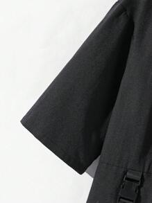 SHEIN Tween Boy's Casual Street Style Loose Short Sleeve Knit Cardigan With Japanese Print Pattern