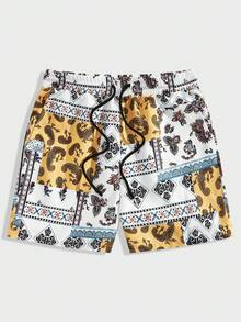 Manfinity RSRT Men's Printed Drawstring Waist Casual Shorts - Multicolor - View 4